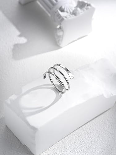 LUKRAY Sterling Silver Ring, Hammered Wire Wrap Ring, Adjustable Ring for Women, Handmade Thumb Ring form 4-12