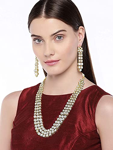 Aheli Indian Bollywood Style Wedding Faux Kundan Necklace with Earrings Set Ethnic Bharatanatyam jewellery set Gift for Women - color: White 3