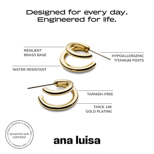 Ana Luisa Double Hoop Earrings for Women - 14K Gold Plated & Silver Rhodium Huggie Hoops - Hypoallergenic, Water-Resistant, Tarnish-Free, Small, Dainty & Trendy Two Hoop Earring Styles for Daily Wear - color: Gold, size: Small