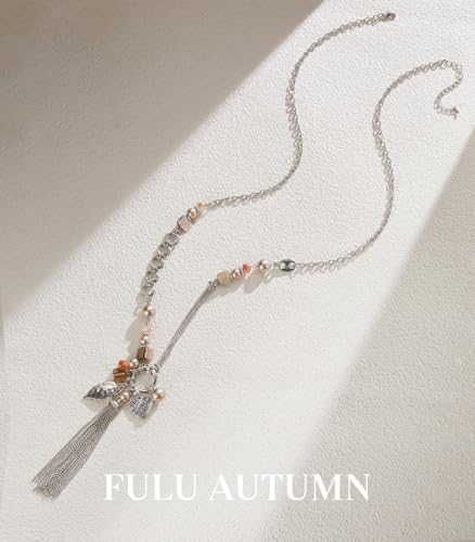 FULU AUTUMN Long Necklaces for Women Trendy Long Chunky Beaded Necklace Boho Fashion Costume Jewelry Mothers Day Gifts for Her - color: 95-Champagne