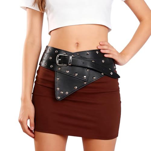 MILAKOO Vintage Punk Leather Waist Belt for Women 80s Goth Costume Cinch Belts Ladies Western Belt for Jean - color: D1: Black