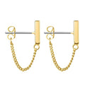 Chain Earrings for Women Small Sterling Silver Post Bar Drop Dangle Earrings Minimalist Stud Earring Hypoallergenic Dangly Jewelry Gift - color: small chain stud/gold