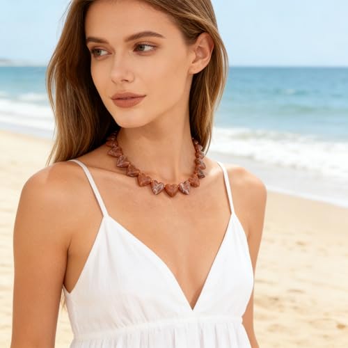 YUJIE Amber Acrylic Heart Choker Necklace for Women Vintage Punk Chunky Necklace Trendy Fashion Accessory - color: brown