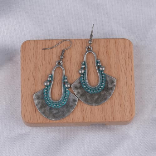 Boho Antique Carved Flower Dangle Drop Earrings for Women Vintage Retro Handmade Hollowed Antiqued Bronze Floral Shaped Geometric Gold Silver Plated Hoop Earrings for Ethnic Style Jewelry Gifts - color: Antique Silver