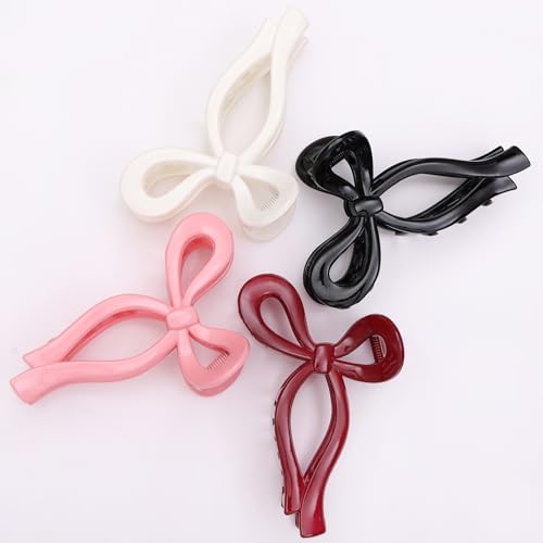 4 Pcs Bow Hair Clips Elegant Hair Claw Butterfly Hair Accessories for Girls Nonslip Butterfly Clips Hair Styling Accessories for Women - color: 4 Pcs-Glossy Style(Black,Pink,Burgundy,White)
