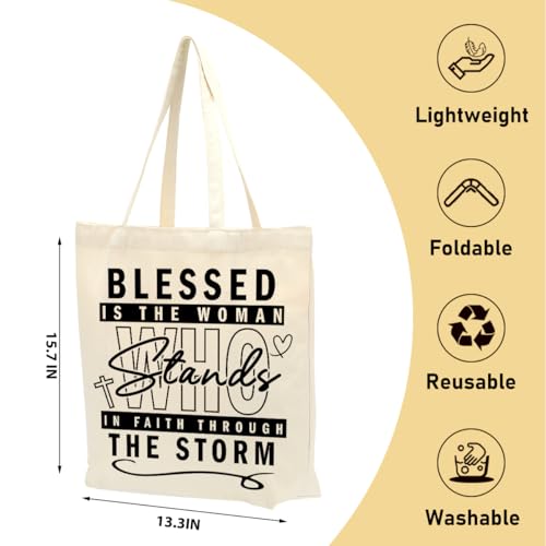 Christian Gifts for Women, Floral Faith Canvas Tote Bag, Faith Gifts for Women Mom Inspirational - color: Blessed 767