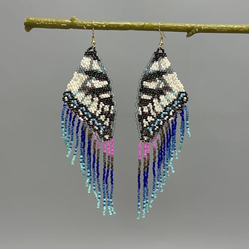 Handmade Seed Beaded Earrings, Lightweight Boho Fringe Dangle Earrings, Glass Bead Drop Jewelry for Everyday Wear & Party, Women Gifts - color: Butterfly wings