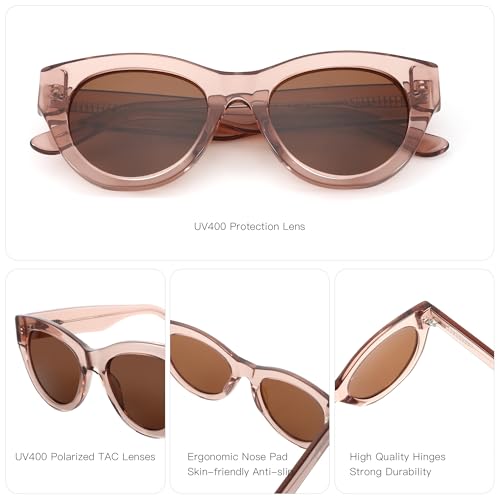ZENOTTIC Polarized Sunglasses Women Round: Trendy Sun Glasses for Ladies - Retro Classic Shades UV400 Protection - color: C05 Crystal Brown Frame Brown Lens