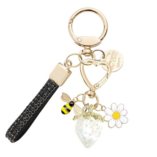 Keychain for Women Girls Bling Heart/Star/Strawberry Key Chain Accessories for Key/Backpack Bag Charm - color: Whhite Strawberry
