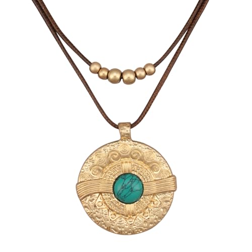 Jeilwiy Leather Necklace for Women Funky Necklace Choker String Cord Necklace with Pendant Boho Style Jewelry - style: Turquoise Pendant Brown Leather