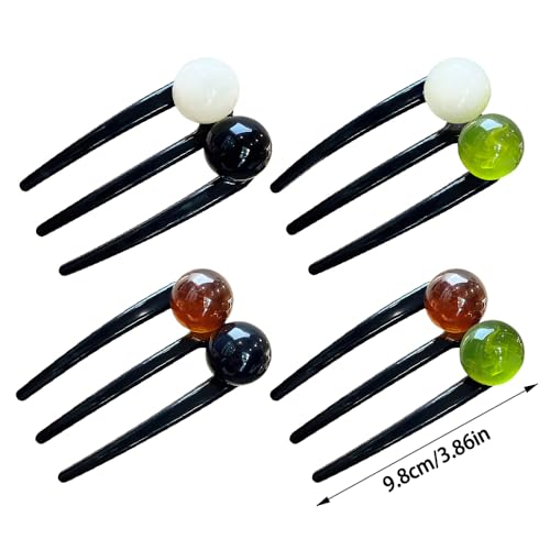 4Pcs U Shaped French Hair Pin 3-fork Hairpins Vintage Pearl Beads Decorative Hair Pins for Women French Pin Plastic Hairpin Womens Fashion Hair Sticks For Bun Hairstyle Updo Accessories