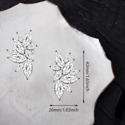 Bohemian Statement Sparkly Colourful Fancy Rhinestone Crystal Flower Dangle Drop Stud Earrings Vintage Wedding Bridal Prom Earrings for Women - color: White