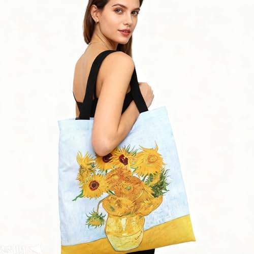 Canvas Tote Bag for Commuting, Foldable Travel Tote Bag Beach Bag Reusable Grocery Bags for Men Women, 13.4 x 14.2 Inch - color: C-sunflower
