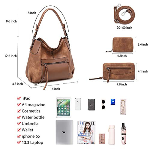 lapsting Hobo Bags for Women Handbags Purse Ladies Boho Shoulder Bag Crossbody Purses Faux Leather - color: E - 14inch Brown - Black Metal