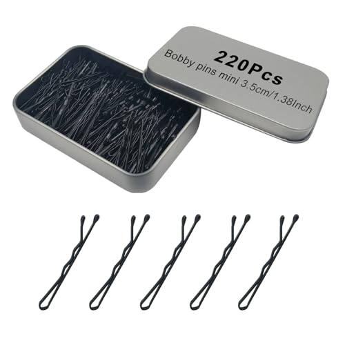YINGFENG 220 Count Mini Wavy 1.38 Inch bobby pins black with Storage Box, Suitable for All Hair Types, Hair Clips for Kids, Girls and Women - color: Black（1.38inch）