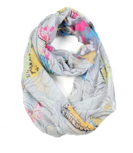 Scarfand's Romantic Rose Prints & Floral Patterns Lightweight Infinity Fashion Scarves Wraps - color: Butterfly Gray