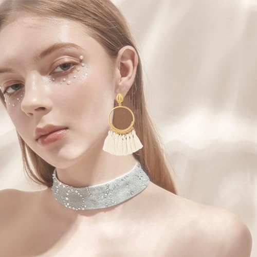 12 Pairs Boho Statement Earrings Set for Women: Rattan Tassel Acrylic Earrings