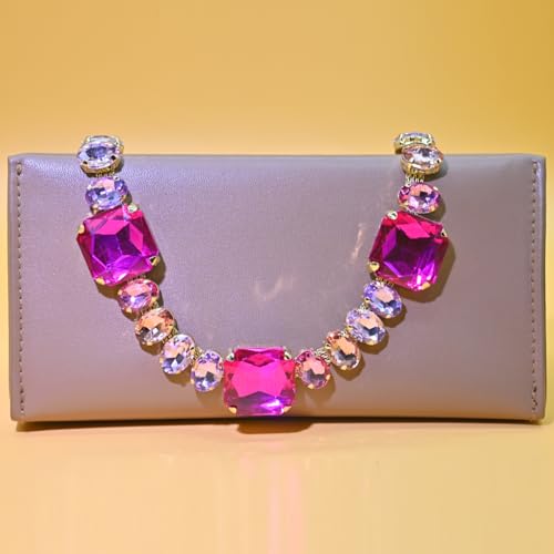 Fashionable Chunky Plated Tennis Rhinestone Statement Necklace Jewelry Set for Women Multicolor gem necklace with Great Sparkle and Shine Design for Women to Easy Match - color: fuchsia red big rhinestone