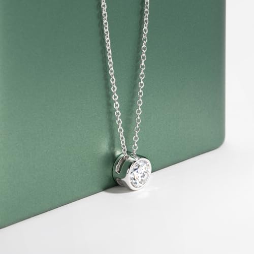 Moissanite 0.5-3ct Necklaces 18K White Gold Plated 925 Sterling Silver Bezel Set Round Cut D Color VVS1 Lab Created Diamond Solitaire Pendant Necklace for Women Men GRA Certified - style: Bezel Set Round Cut