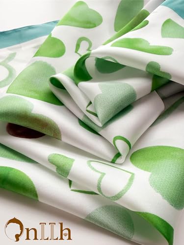 Silky Scarf for Women Lightweight Satin Bandanas Neck Hair Wrap For Sleeping Head Scarves 27.5" - color: A25 Green Heart/27.5"
