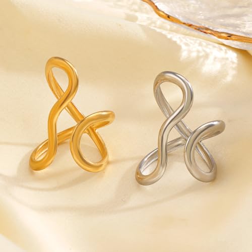 Thumb Rings for Women Chunky Gold Rings for Women Non Tarnish Stainless Steel Adjustable Rings Thumb Silver Ring Wave Curve Ring Dainty Unique Rings - style: 1 - gold