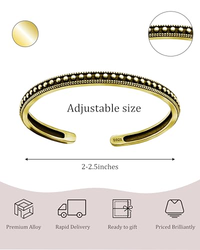 Vintage Silver Cuff Bangle Bracelet for Women, Open Adjustable Bangle with Carved Dot Design，Silver & Gold Bracelet, Fashion Boho Jewelry Gift for Her - color: Gold