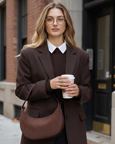 Herald Suede Crossbody Bag for Women, Vintage Hobo Handbag Crescent Shoulder Purses with Adjustable Strap Winter Fall - color: Suede Coffee