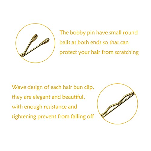 220 Count Mini Wavy 1.38 Inch Blonde Bobby Pins, YINGFENG Small Gold Hair Clips with Storage Box for Updos, Metal Hair Clips for Kids, Girls and Women, Suitable for All Hair Types - color: Gold（1.38inch）