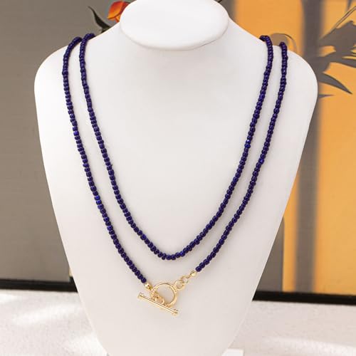 Red Beaded Necklace for Women Choker Gold Toggle Clasp Layered Stack Dainty Statement Western Boho Trendy Summer Vacation Necklaces Birthday Jewelry Gifts - color: E:Blue Beaded Necklace