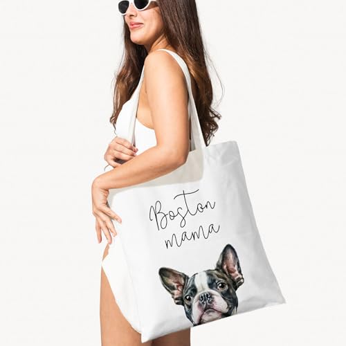Dog Mama Canvas Tote Bag for Women, Dogs Lover Gift for Dog Mom, Birthday Christmas Cute Rottweiler Gifts For Women. - color: Boston Mama (020)