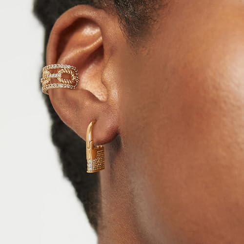 MTMY Gold Ear Cuff Earring for Women 14K Gold Plated Cubic Zirconia Non-Pierced Clip on Cartilage Chunky Ear Cuffs Hypoallergenic Jewelry - style: chain / pair