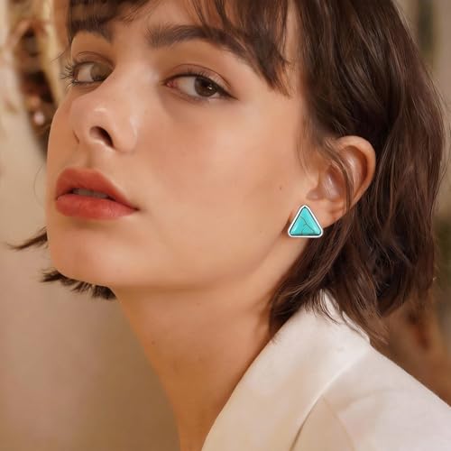 4 Pairs Western Turquoise Stud Earrings Set for Women, Bohemian Vintage Ear Studs (Oval, Round, Square), Statement Earrings Southwestern Cowgirl Jewelry Accessories Gifts