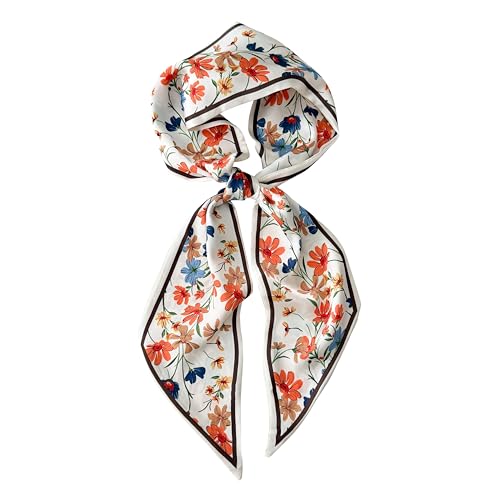 Hair Scarf for Women - 53"x5.3" Purse Scarf, Extra Long Satin Wrap, Versatile Belt & Boho Neck Accessory - color: Yellow Floral