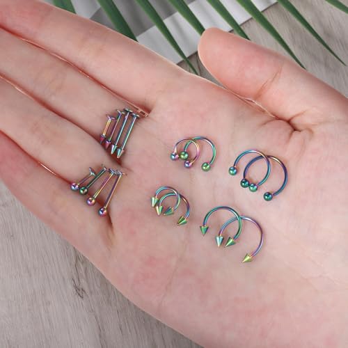 64 PCS Jewelry Lip Barbell Ring Lip Rings Vertical Labret Medusa Snake Bite Earring Piercing Jewelry Helix Earring Daith Tragus Cartilage Studs Steel for Women Men - color: Multiple colors