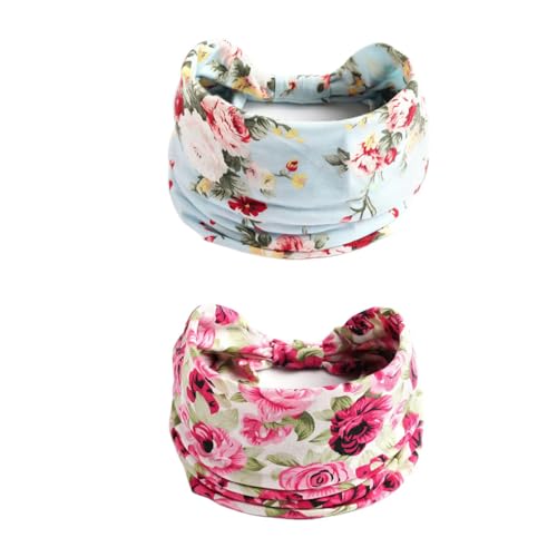 Boho Headband Fashion Wide Headband Knoted Turban Yoga Workout Head Bands Hair Accessories For Women (flower2, Pack of 2) - color: flower2, size: 1 Count (Pack of 2)