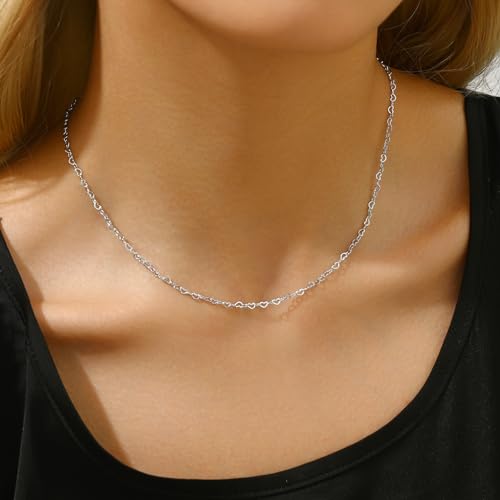 NONAMOIS Gold Chain Necklace for Women Dainty 18K Gold Plated Thin Satellite Beaded Turquoise Necklace Simple Layered Boho Jewelry Christmas Gifts - color: Heart Chain-White Gold