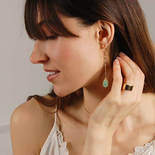 Simulated Druzy Threader Earrings for Women - Gold, Silver, or Rose Gold Tone Long Chain Earrings with Boho Created Geode Stone - color: Gold - Aqua Stone