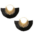 Tassel Hoop Earring Statement Thread Dangle Earrings Stylish Long Fringe Drop Earrings Lightweight Long Swingy French Hook Earrings for Women - color: B Black
