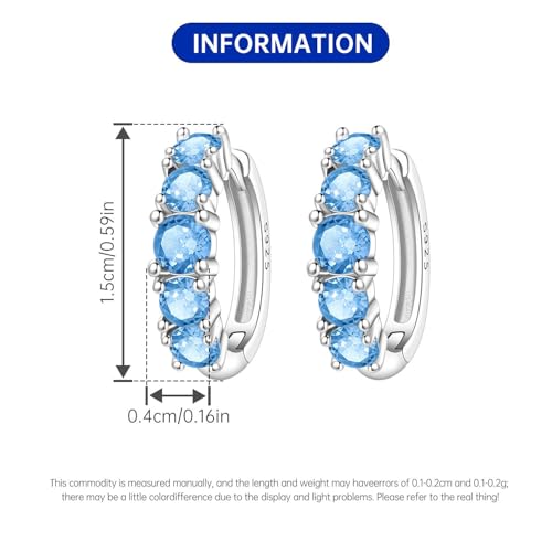 Earrings for Women 925 Sterling Silver Hoop Earring Colorful Cute Fashion Hoop Earrings Graduation Birthday Jewelry Gifts for Women - color: Rhinestone Earrings - Light Blue