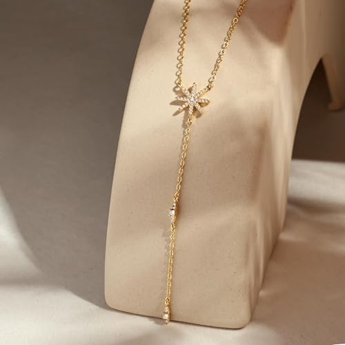 CHESKY Long Necklaces for Women, 14k Gold Plated/Streling Silver Lariat Necklace Dainty Statement Prom Necklace Rosary Cross Sun Drop Pendant Dangle Necklace Gold Prom Jewelry for Women Gifts - style: y necklace 07