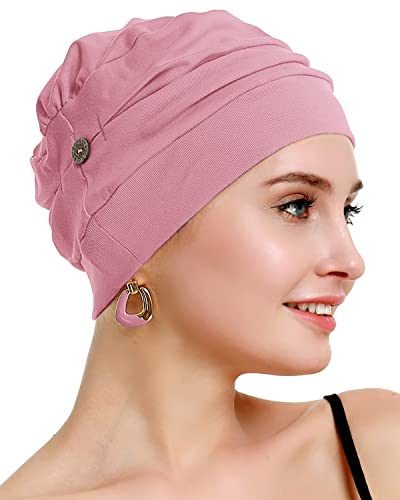 osvyo Cotton Chemo Turbans for Women Cancer Hairloss hat - Cotton Lightweight Headwear Sealed Packaging - color: Cotton Almond Pink