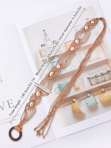 TeeYee Women's Waist Belt Adjustable Boho Style Handwoven Bohemia Tassel Rope Tie with Wooden Beads Braided Chain for Dress - color: 269tan