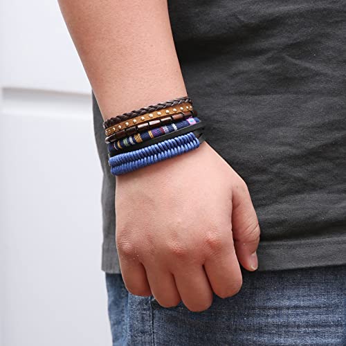 HZMAN Wrap Bracelets Men Women, Hemp Cords Wood Beads Ethnic Tribal Bracelets, Leather Wristbands - style: Dark Blue Hemp Rope