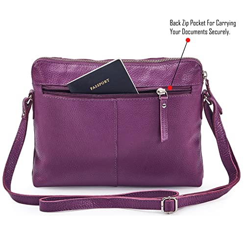 Leather Crossbody Bags for Women Small Soft Genuine Pebbled Sling Shoulder Handbag Crossover Purse with Full Adjustable Strap (Amethyst Nappa) - color: Amethyst Nappa