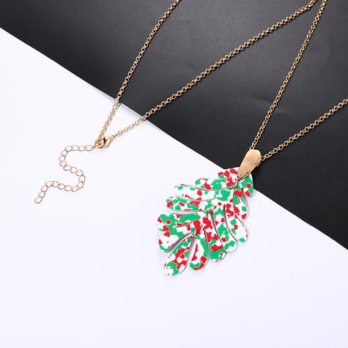 ARATLENCH Acrylic Pendant necklace Earrings – Long Statement Leaf Charm Necklace Tortoise Resin Palm Leaf Earrings Fashion Necklaces Earrings for Women - color: red green white leaf necklace