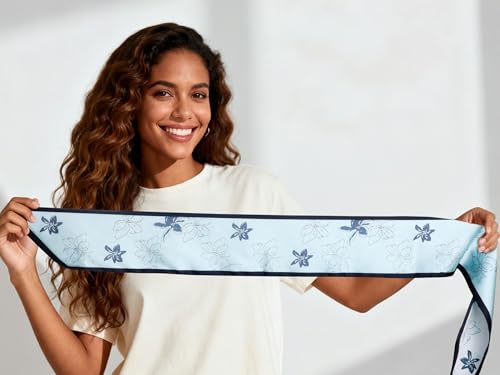 Sumolux Head Hair Scarf for Women Neck Purse Bag Handbags Scarf Like Silk - color: Blue White Flowers