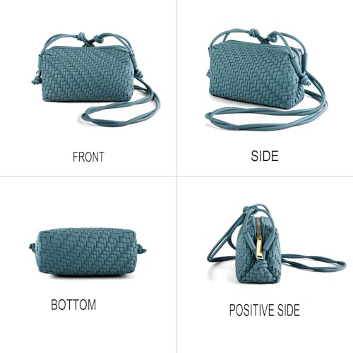Woven Crossbody Bags for Women Handwoven Purses Vegan Leather Small Handbag Handmade Shoulderbag | Lightweight - color: Teal