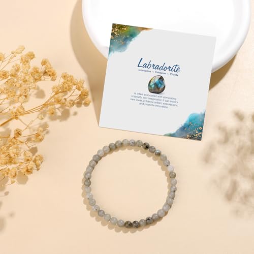 Natural Gemstone Beads Bracelets Healing Crystal Stone Beaded Bracelet for Women Men Handmade Spiritual Jewelry Gifts - color: Labradorite, size: Round Beads