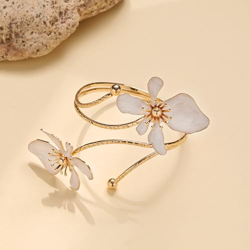 Arm Cuff Jewelry for Women Adjustable Flower Cuff Bangle Bracelet Gold Armband Upper Jewelry Gifts for Women Boho Western Accessories - color: A6:white flower