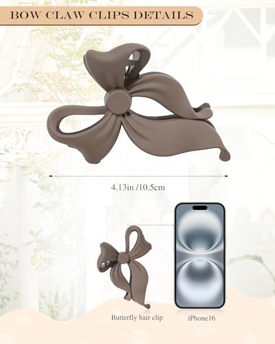 4 PCS Bow Hair Clips Bow Claw Clip for Women, Large Hair Claw Clips for Thin Thick Long Hair Cute Nonslip Bows (Dark Brown+Light Brown+Off-White+Light Pink) - color: Dark Brown+Light Brown+Off-White+Light Pink